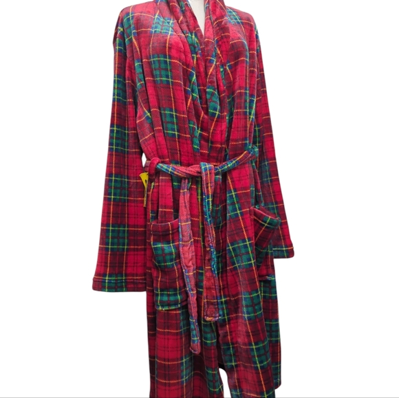 SOLD!NWT Reg $70 Joe Boxer Plush Red Green Robe - Picture 3 of 4